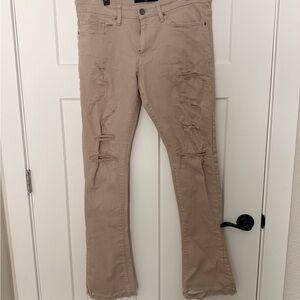 Jordan Craig Beige Distressed Straight Leg Jeans